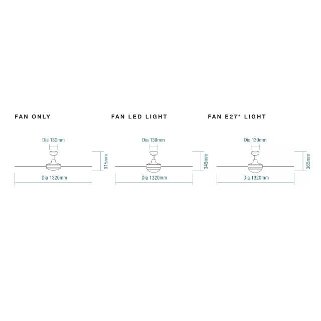 Line Drawing Martec Lifestyle 1320mm 4 Blade Ceiling Fan White DLS134W - The Blue Space