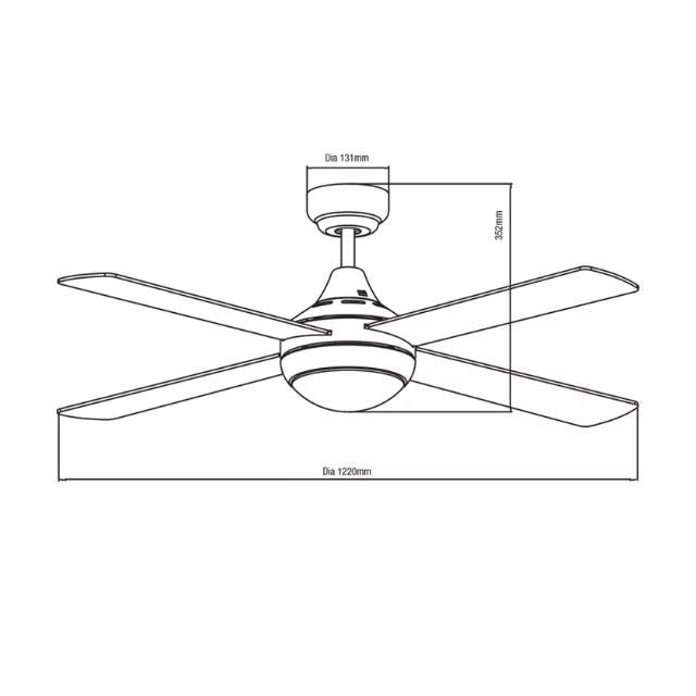 Line Drawing Martec Link 1220mm 4 Blade Ceiling Fan with 15w LED Light White FSL1243W - The Blue Space