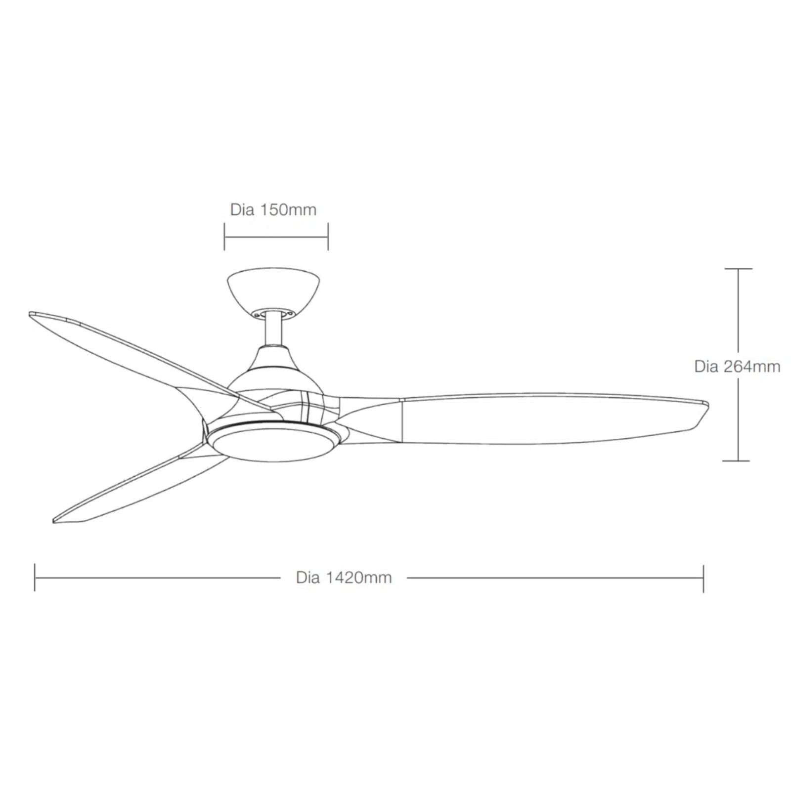 Line Drawing Martec Newport 1420mm DC Ceiling Fan White/Oak MDCN143WO - The Blue Space