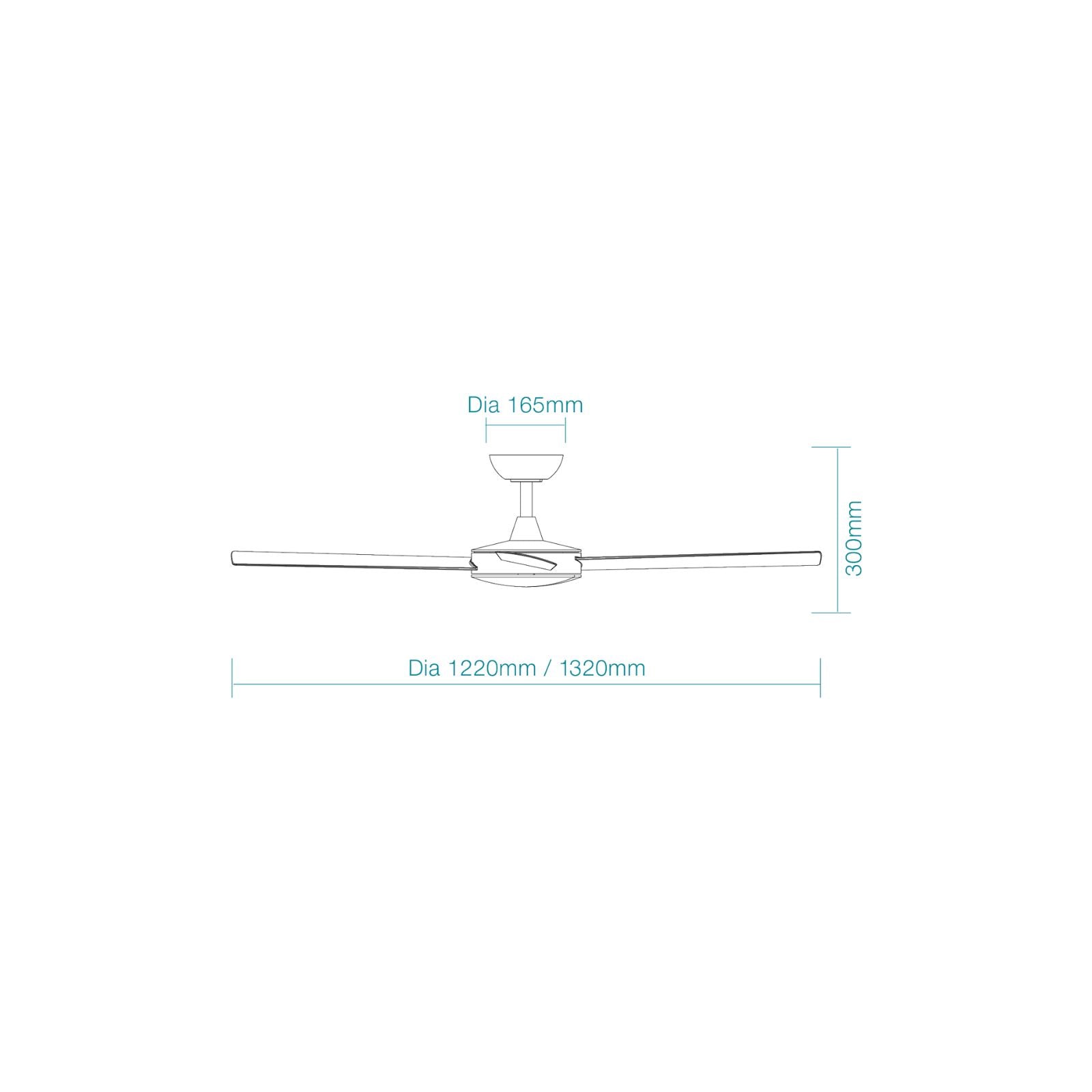 Line Drawing Martec Quantum 1220mm DC Ceiling Fan Matte White MQDC124WR - The Blue Space