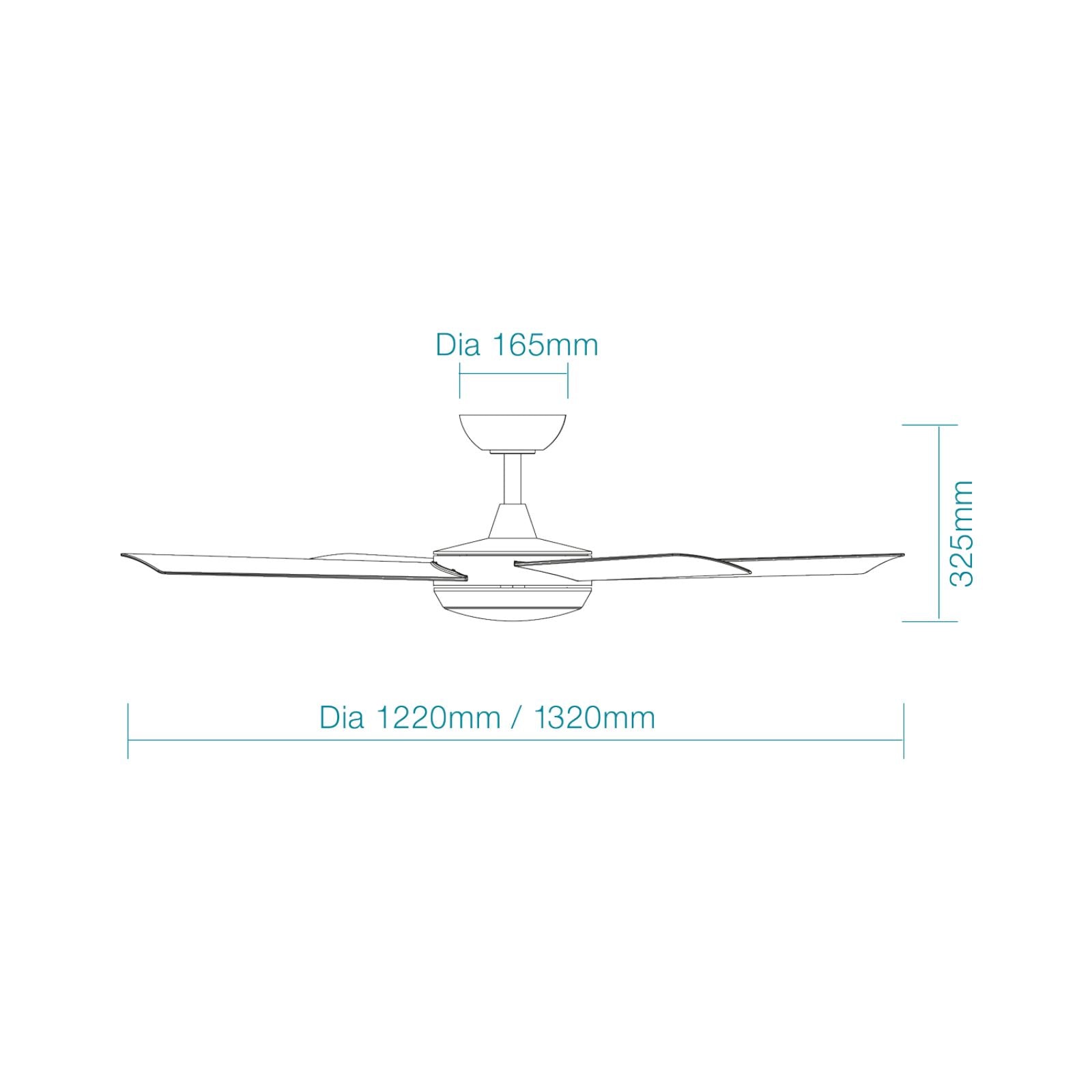 Line Drawing Martec Quantum DC 1320mm With 24W Tricolour LED Light Matte Black MQDC1343MR - The Blue Space