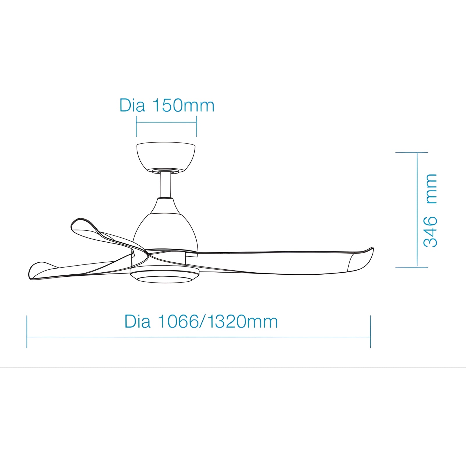 Line Drawing Martec Scorpion DC 1066mm Ceiling Fan Matt Black MSDC103M - The Blue Space
