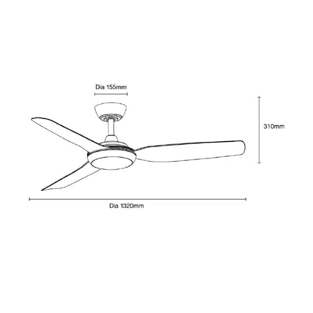 Line Drawing Martec Viper DC 3 1220mm Ceiling Fan with LED Light Matt Black MVDC1233M - The Blue Space