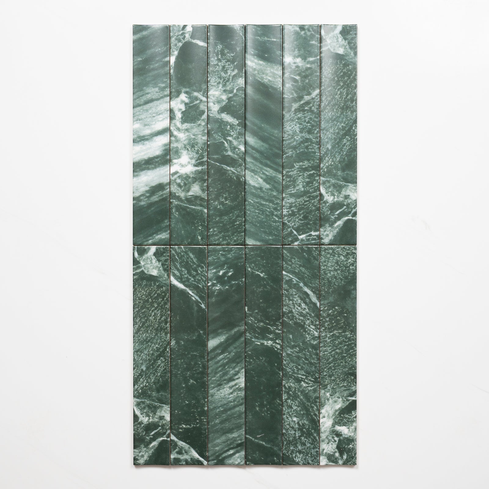 Faces Matrix Green Marble Look Satin Porcelain Concave Subway Tile 50mm x 300mm AMIGNS13 - The Blue Space
