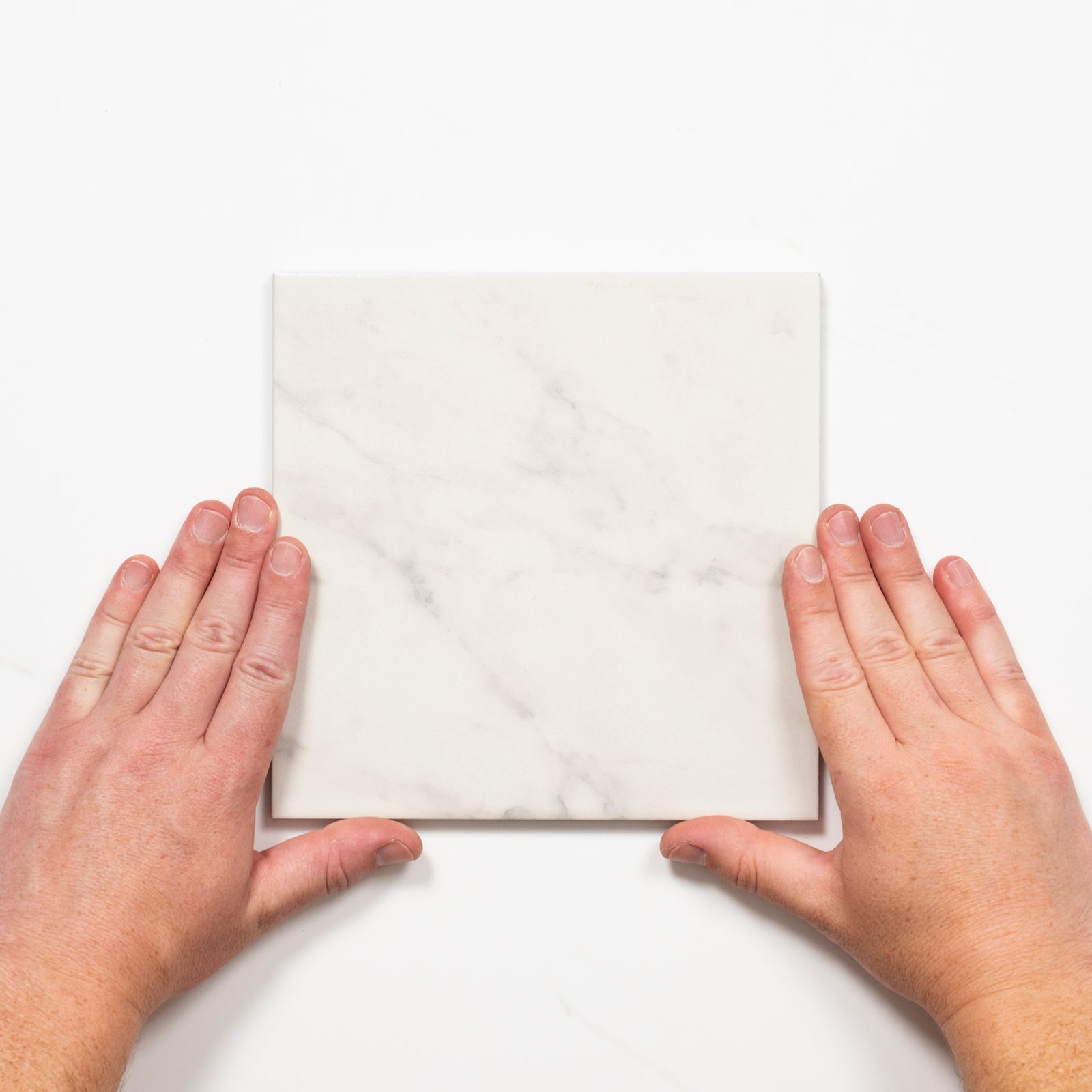 Single with Hand Matrix White Marble Look Matte Porcelain Tile P3 200mm x 200mm 2AMIWHM - The Blue Space