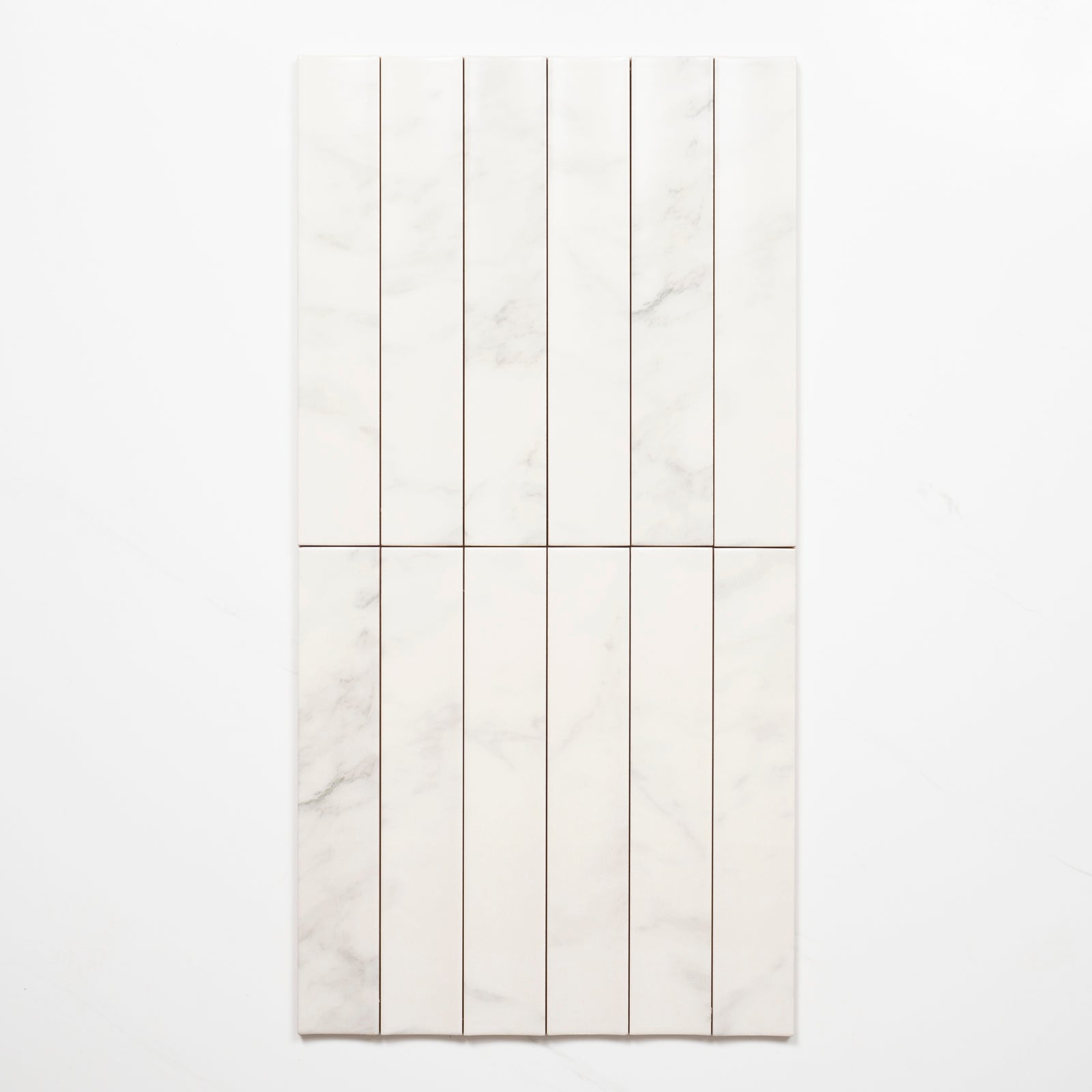 Faces Matrix White Marble Look Satin Porcelain Concave Subway Tile 50mm x 300mm AMIWHS13 - The Blue Space