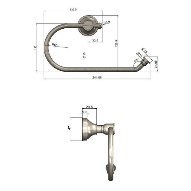 Technical Drawing Meir Harrington Guest Towel Rail Brushed Nickel HR05-R-PVDBN - The Blue Space