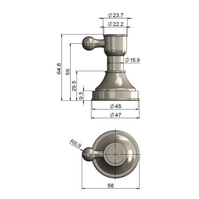 Technical Drawing Meir Harrington Robe Hook Brushed Nickel HR03-R-PVDBN - The Blue Space