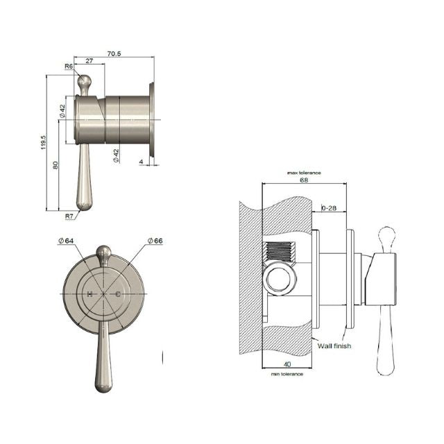 Technical Drawing Meir Harrington Wall Mixer Trim Kit Brushed Nickel HW03-FIN-PVDBN - The Blue Space