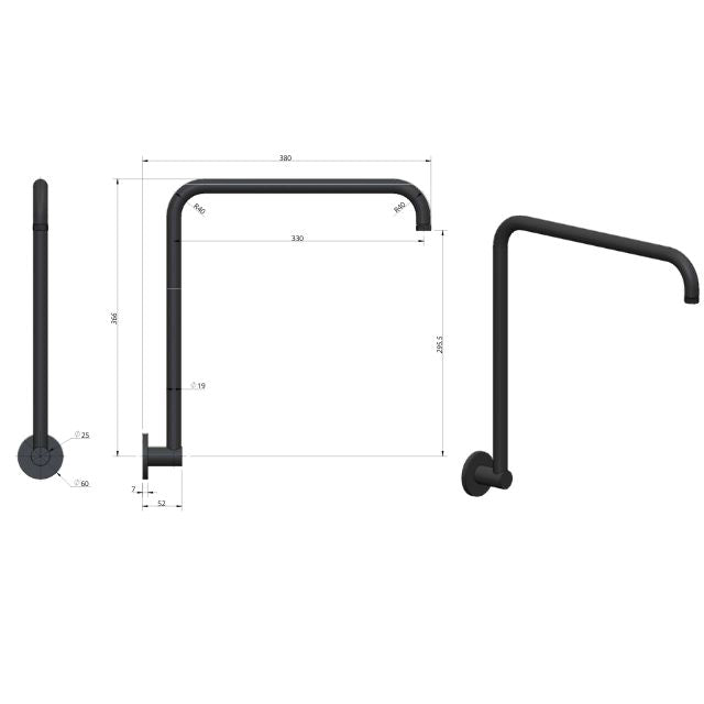 Technical Drawing Meir High Rise Shower Arm Brushed Nickel MA11-PVDBN - The Blue Space