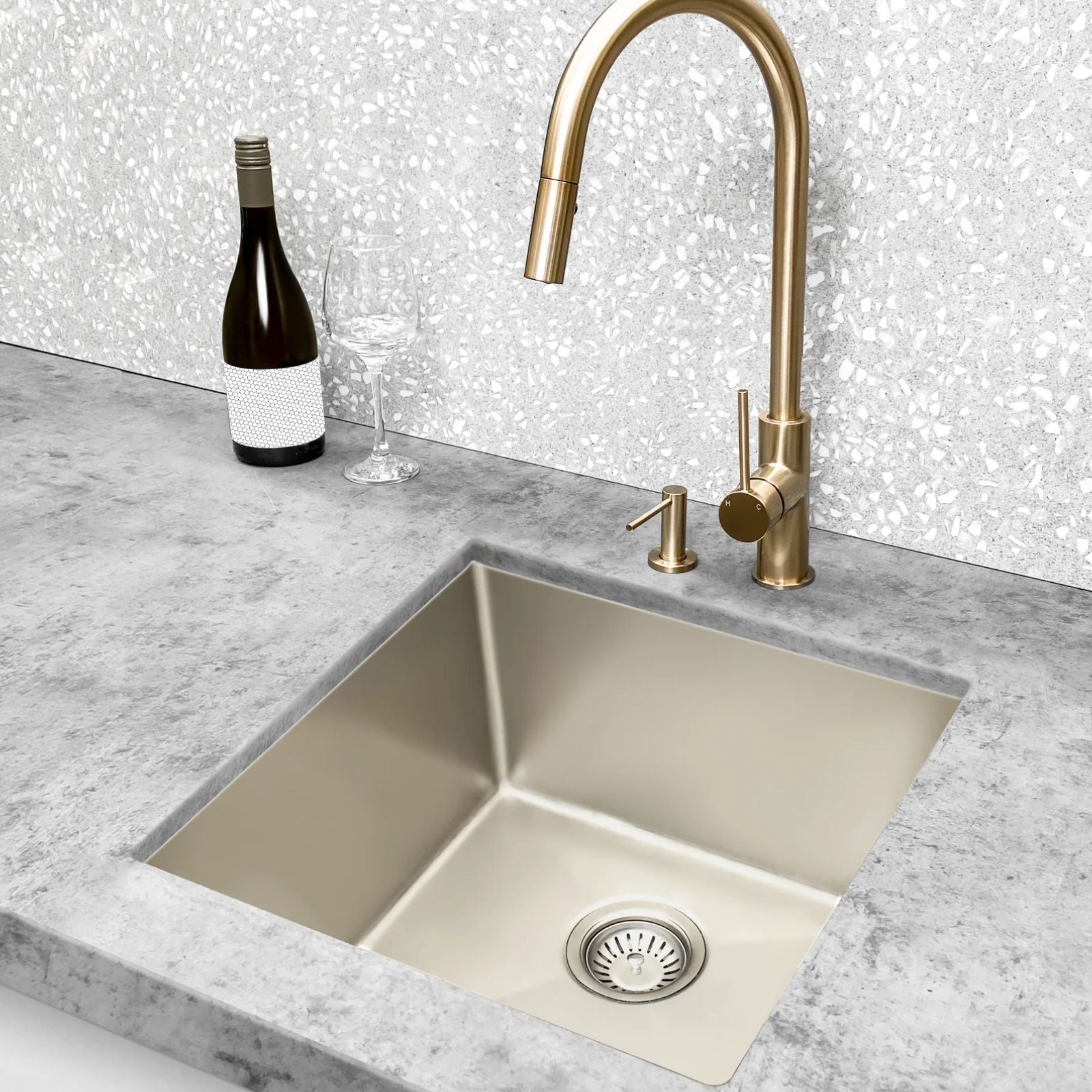 Lifestyle 7 Meir Kitchen Sink Single Bowl 450mm x 450mm - Brushed Nickel MKSP-S450450-PVDBN - The Blue Space