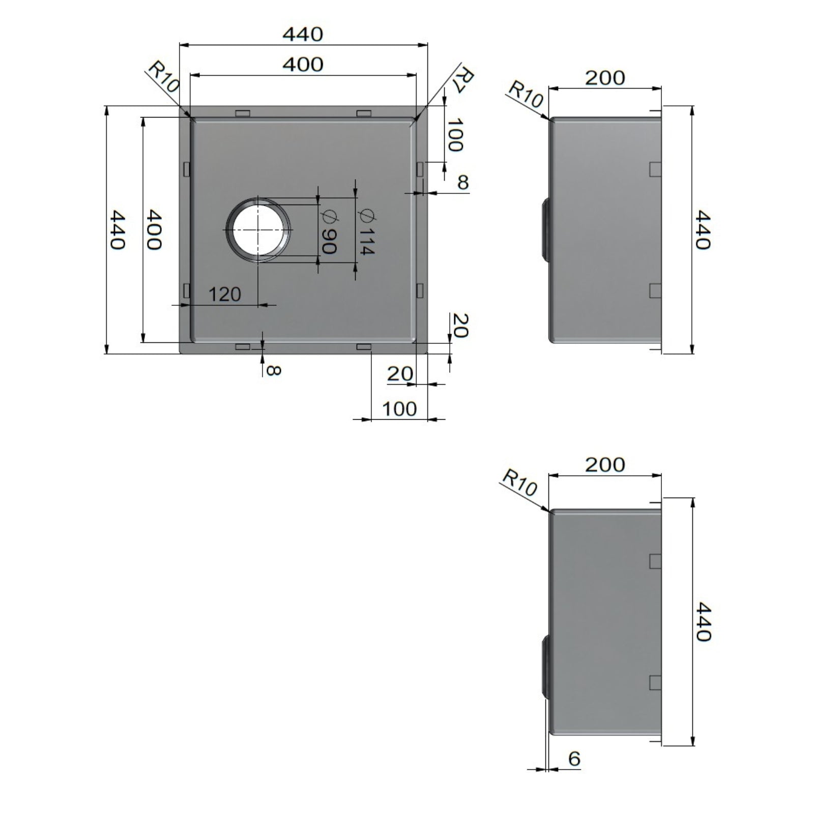 Technical Drawing Meir Outdook Sink - Stainless Steel MKS-S440440-SS316 - The Blue Space