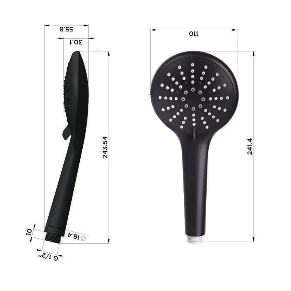 Technical Drawing Meir Round Hand Shower Three-Function Champagne Rose Gold MP01H-B-CH - The Blue Space