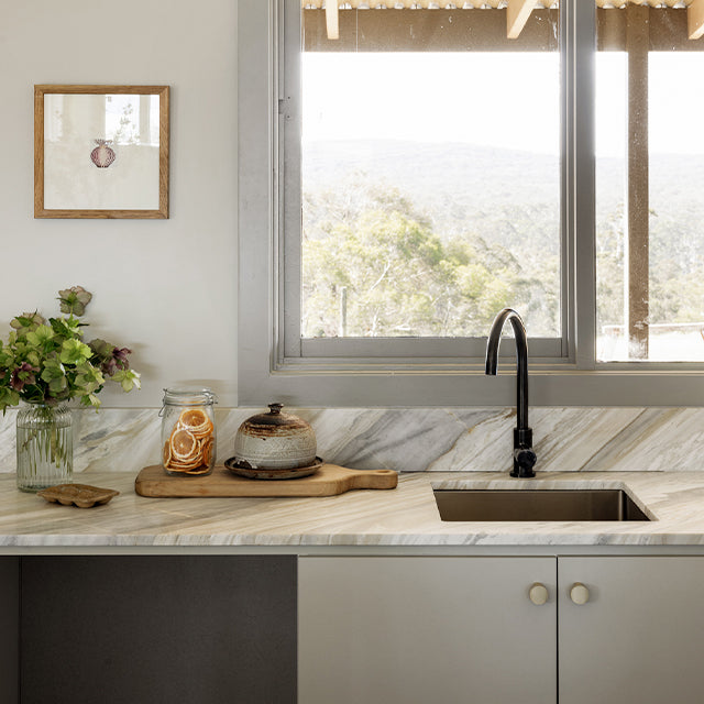 Lifestyle Meir Round Piccola Pull Out Kitchen Mixer Tap Shadow - The Blue Space Real Reno