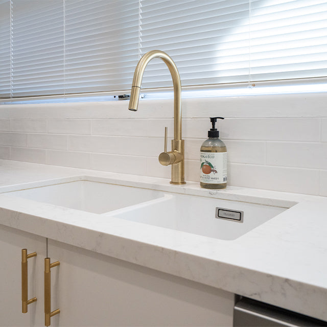 Lifestyle Meir Round Poccola Pull Out Kitchen Mixer Tap Tiger Bronze Gold Online at The Blue Space