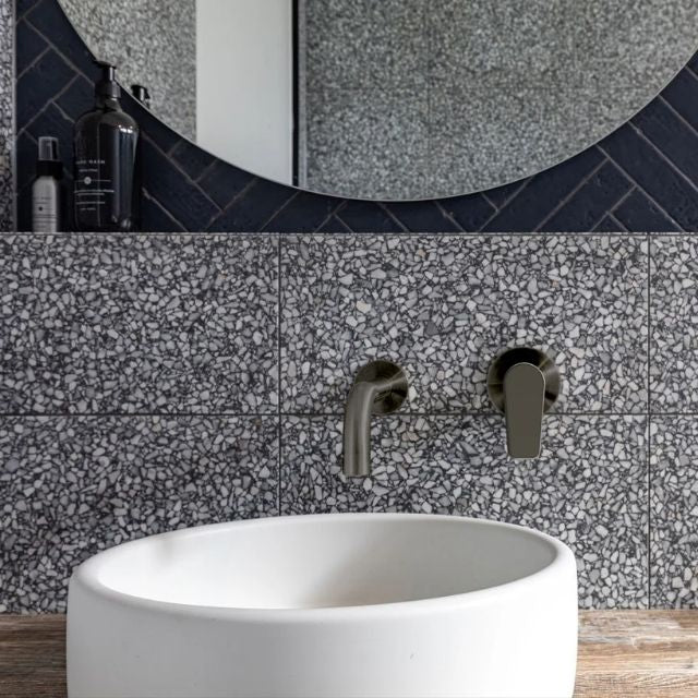 Lifestyle 1 Meir Round Wall Mixer Paddle Handle Shadow Trim Kit MW03PD-FIN-PVDGM - The Blue Space