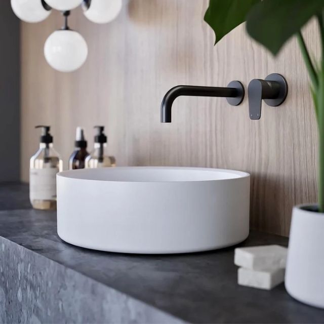 Lifestyle 2 Meir Round Wall Mixer Paddle Handle Shadow Trim Kit MW03PD-FIN-PVDGM - The Blue Space