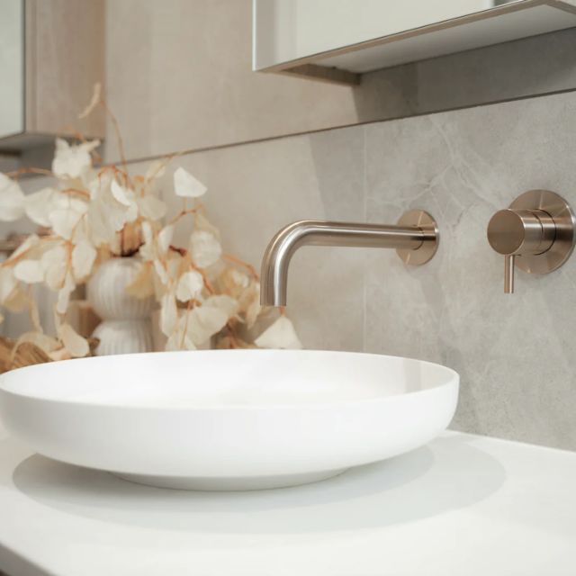 Lifestyle 2 Meir Round Wall Mixer Short Pin Lever Champagne Trim Kit MW03S-FIN-CH - The Blue Space