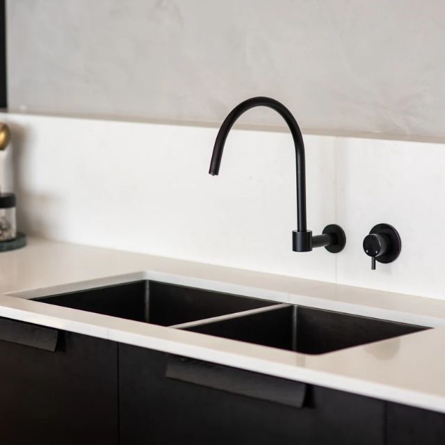 Lifestyle 1 Meir Round Wall Mixer Short Pin Lever Matte Black Trim Kit MW03S-FIN - The Blue Space