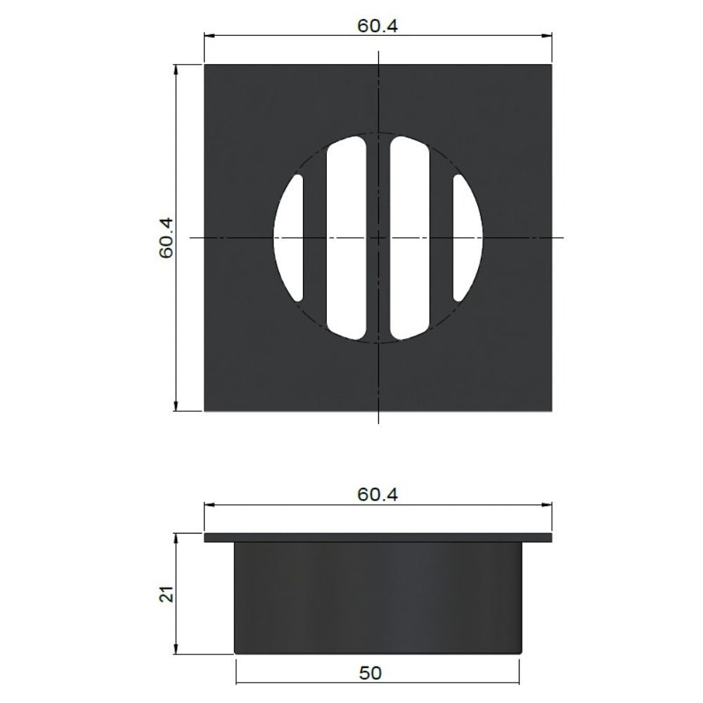 Technical Drawing Meir Square Floor Grate Shower Drain 50mm Outlet Tiger Bronze MP06-50-PVDBB - The Blue Space