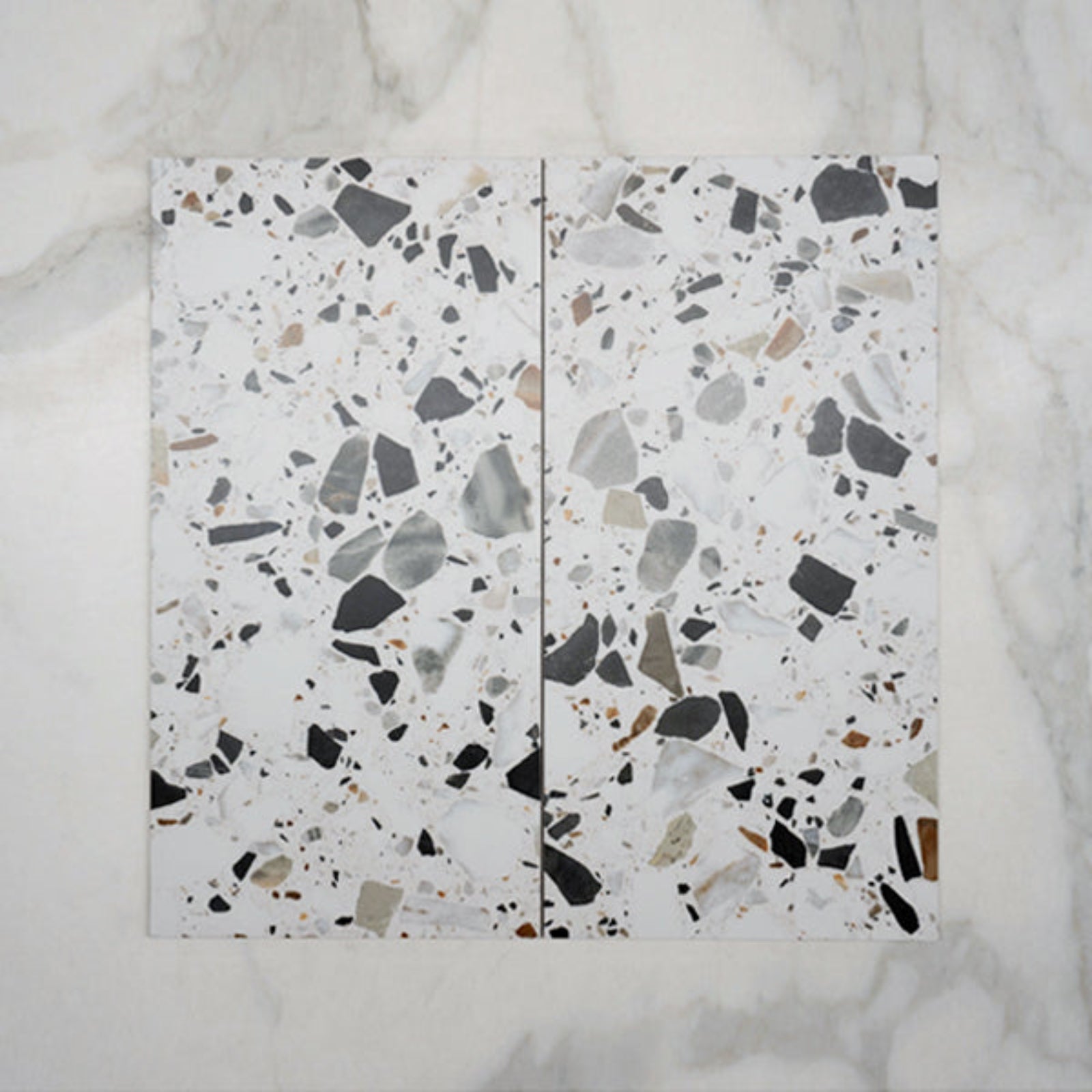 Double No Hand Mixed Clio Terrazzo Tile Tech Grip 300 x 600mm Porcelain - The Blue Space