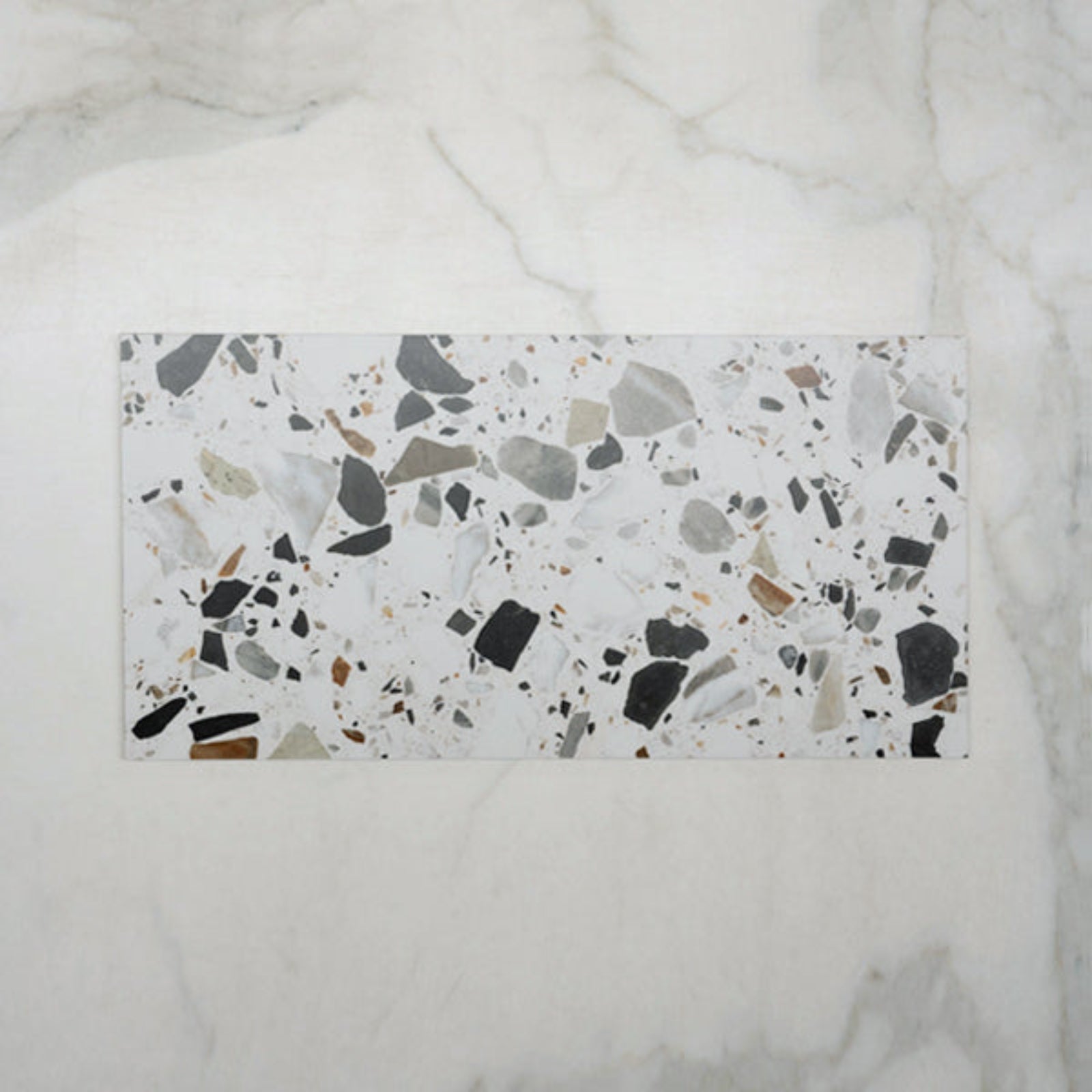 Single No Hand Mixed Clio Terrazzo Tile Tech Grip 300 x 600mm Porcelain - The Blue Space
