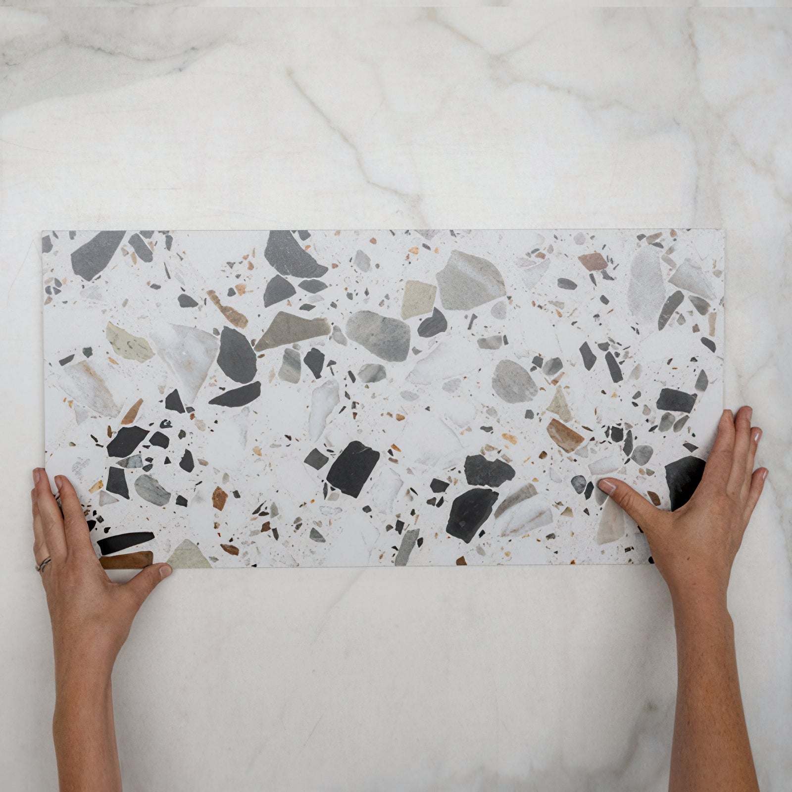 Single WIth Hand Mixed Clio Terrazzo Tile Tech Grip 300 x 600mm Porcelain - The Blue Space