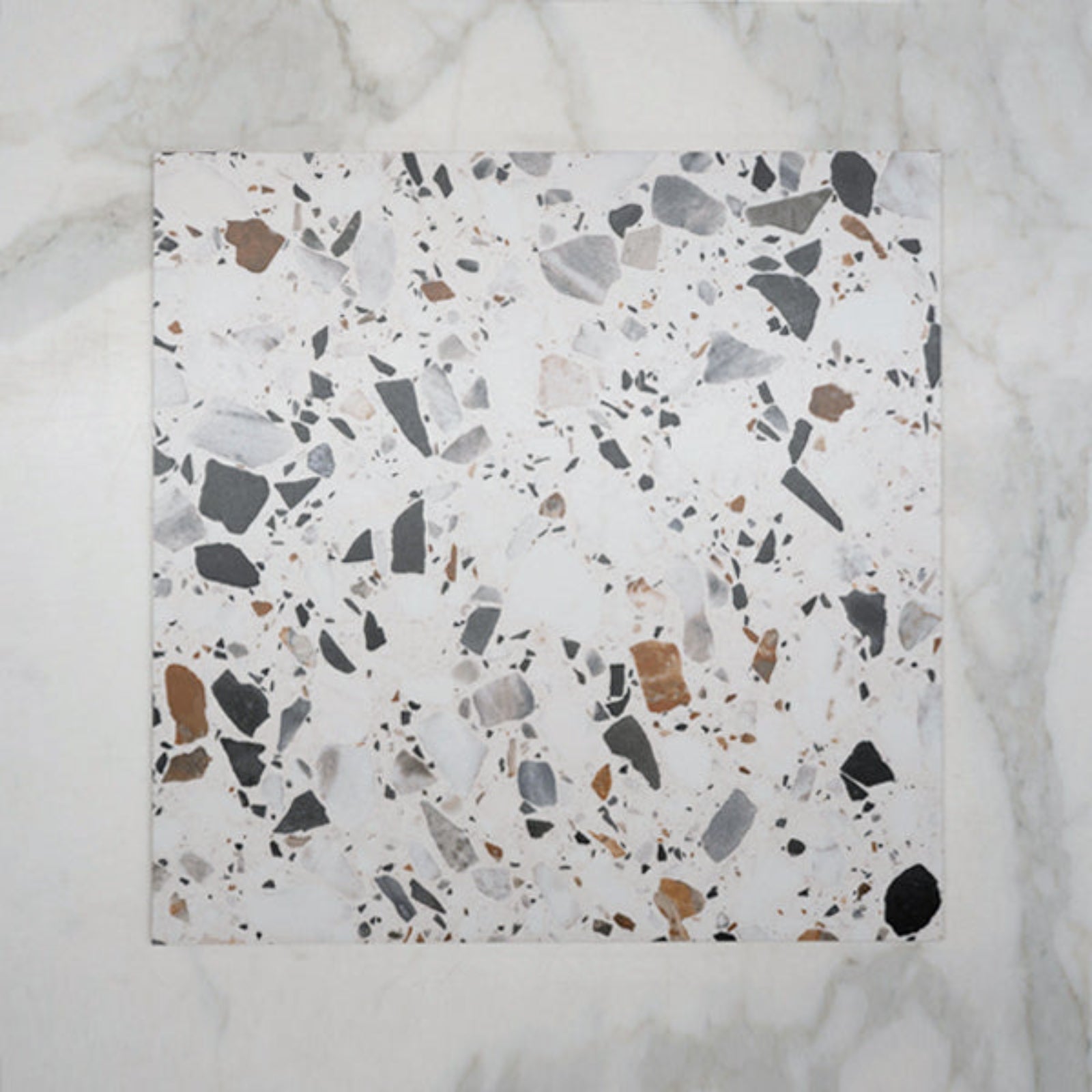 No Hand Mixed Clio Terrazzo Tile Tech Grip 600 x 600mm Porcelain - The Blue Space
