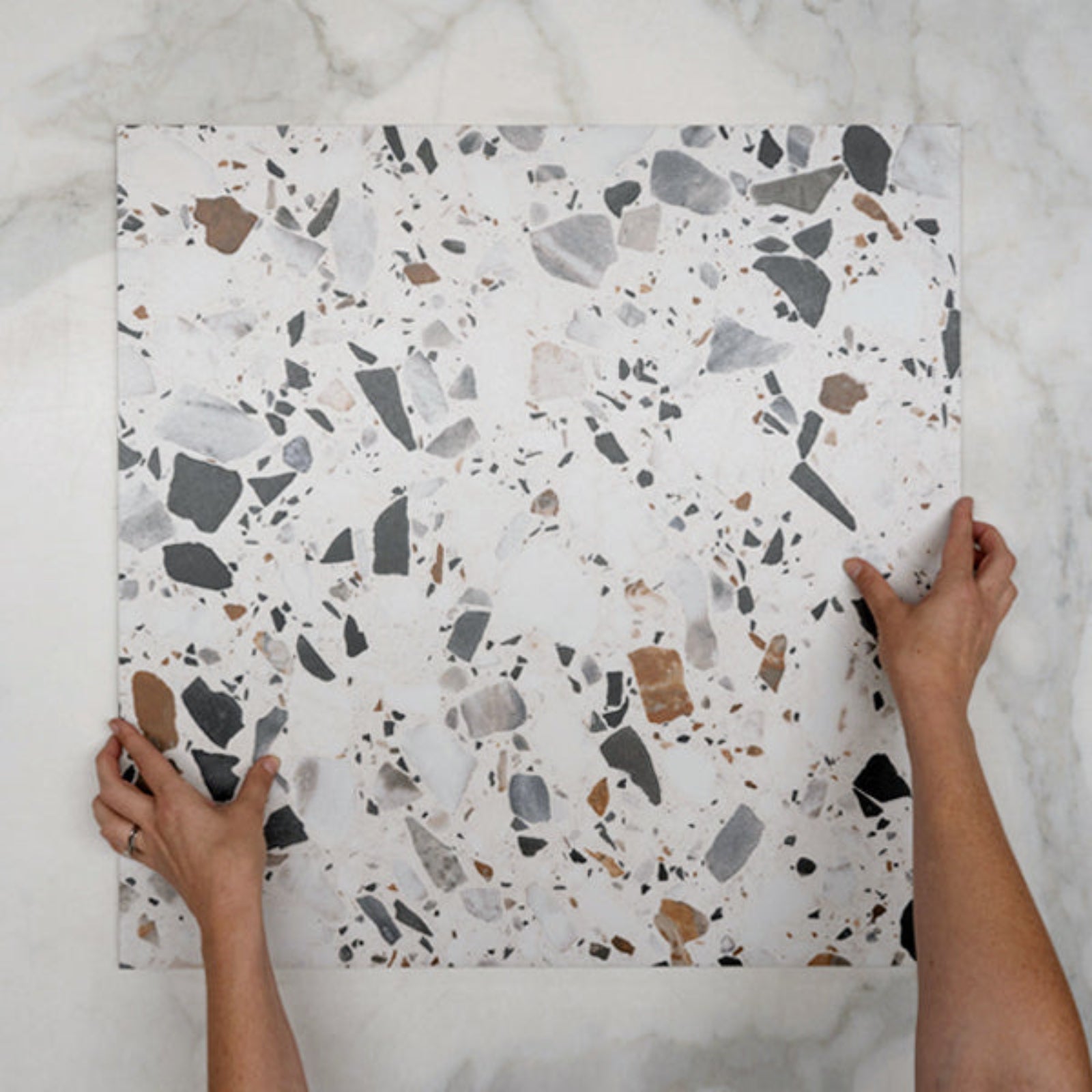WIth Hand Mixed Clio Terrazzo Tile Tech Grip 600 x 600mm Porcelain - The Blue Space