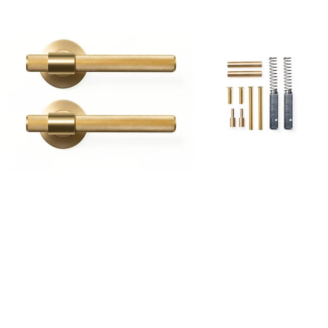 Momo Belgravia Knurled Lever Handle Set Brushed Satin Brass BLGLH.BSB - The Blue Space