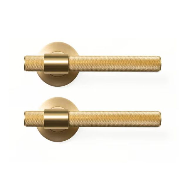 Momo Belgravia Knurled Lever Handle Set Brushed Satin Brass BLGLH.BSB - The Blue Space