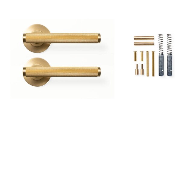 Momo Bellevue Knurled Lever Handle Set Brushed Satin Brass BVLHKN.BSB - The Blue Space