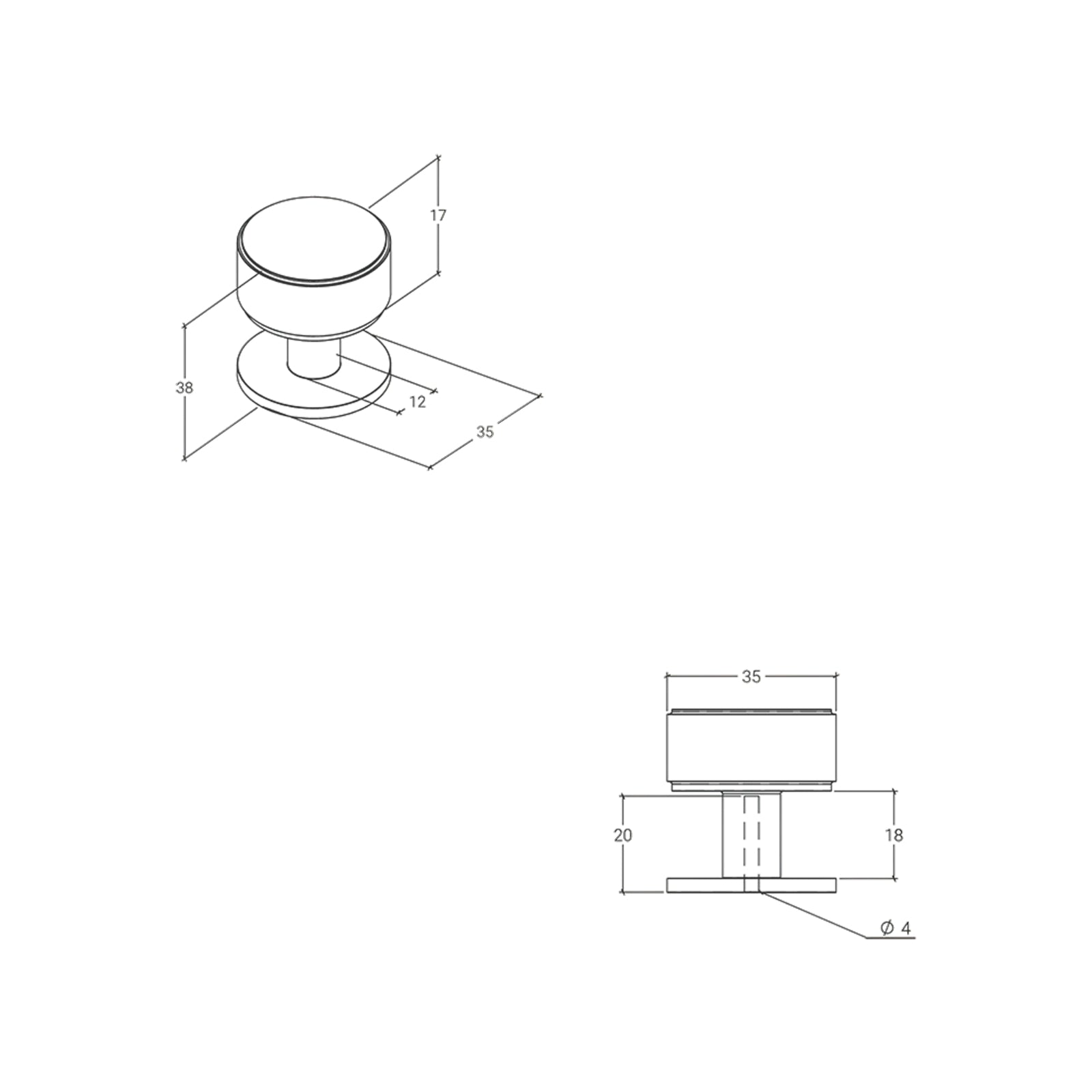 Line Drawing 1 Momo Handles Belgravia 35mm Knurled Round Knob Dark Bronze BLG035.DKB - The Blue Space