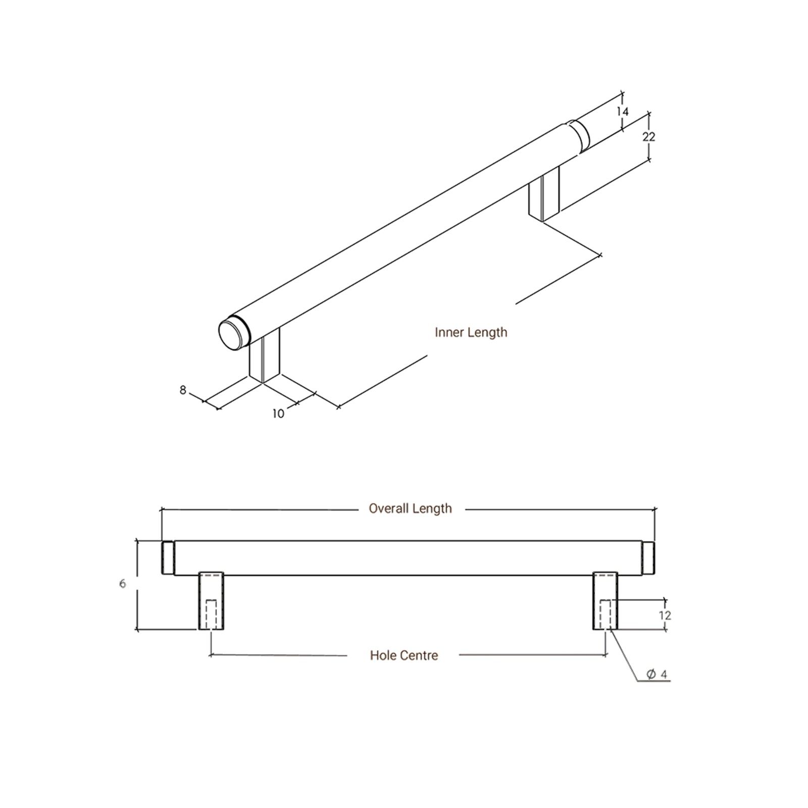 Line Drawing Momo Handles Bellevue Knurled Pull Handle Dark Bronze BVPKN320.DKB - The Blue Space