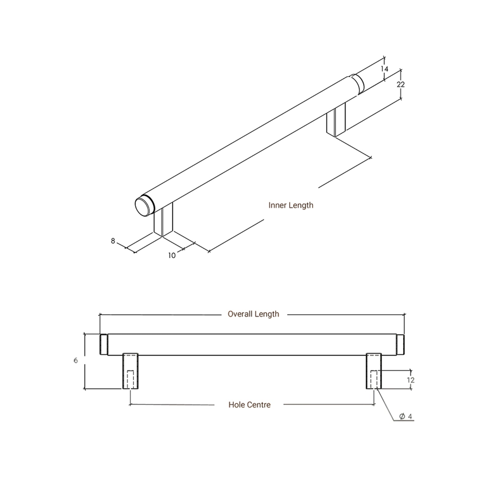 Line Drawing Momo Handles Bellevue Knurled Pull Handle Dark Bronze BVPKN320.DKB - The Blue Space