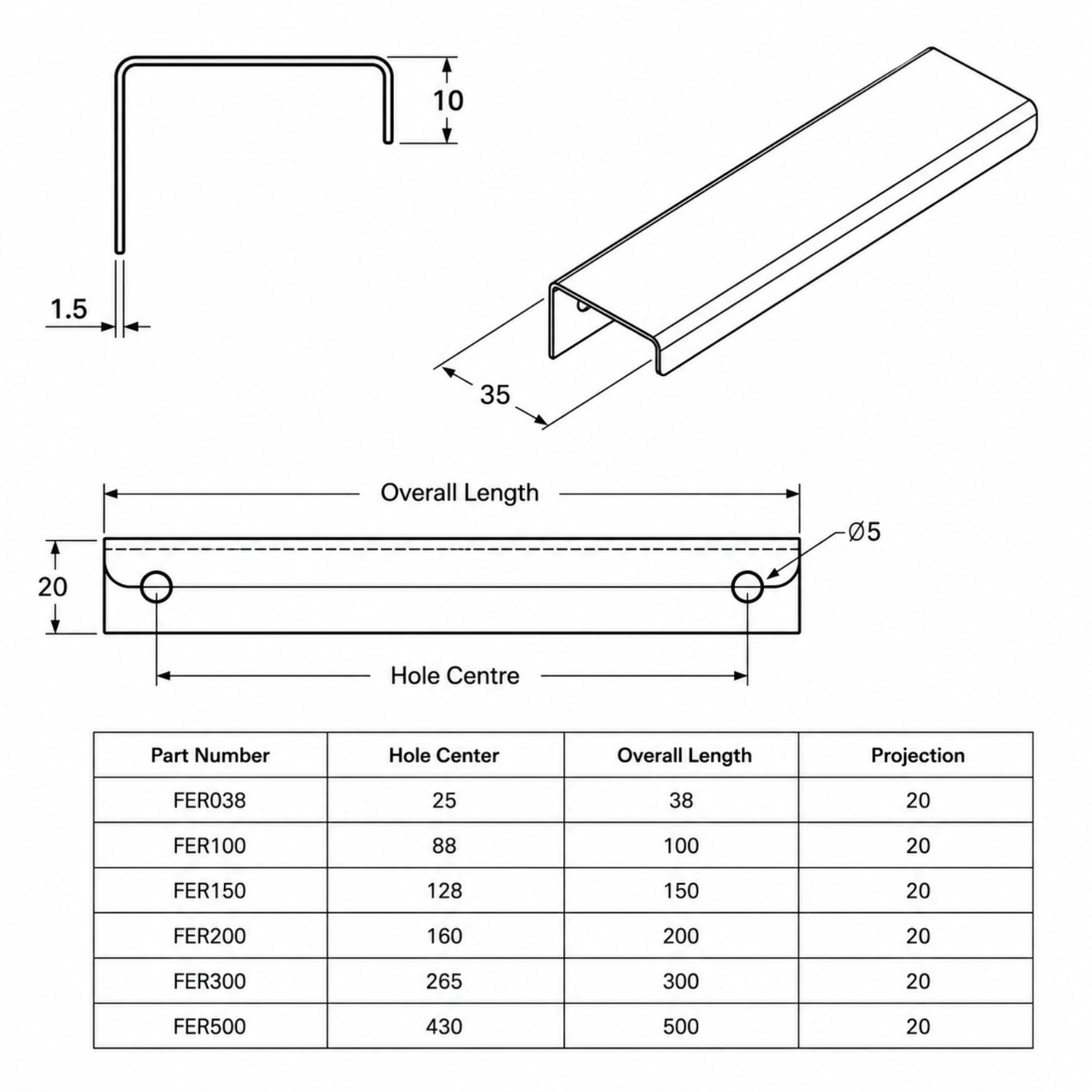 Line Drawing Momo Handles Ferrara Lip Pull Brushed Stainless Steel P-FER150.SS.FG - The Blue Space
