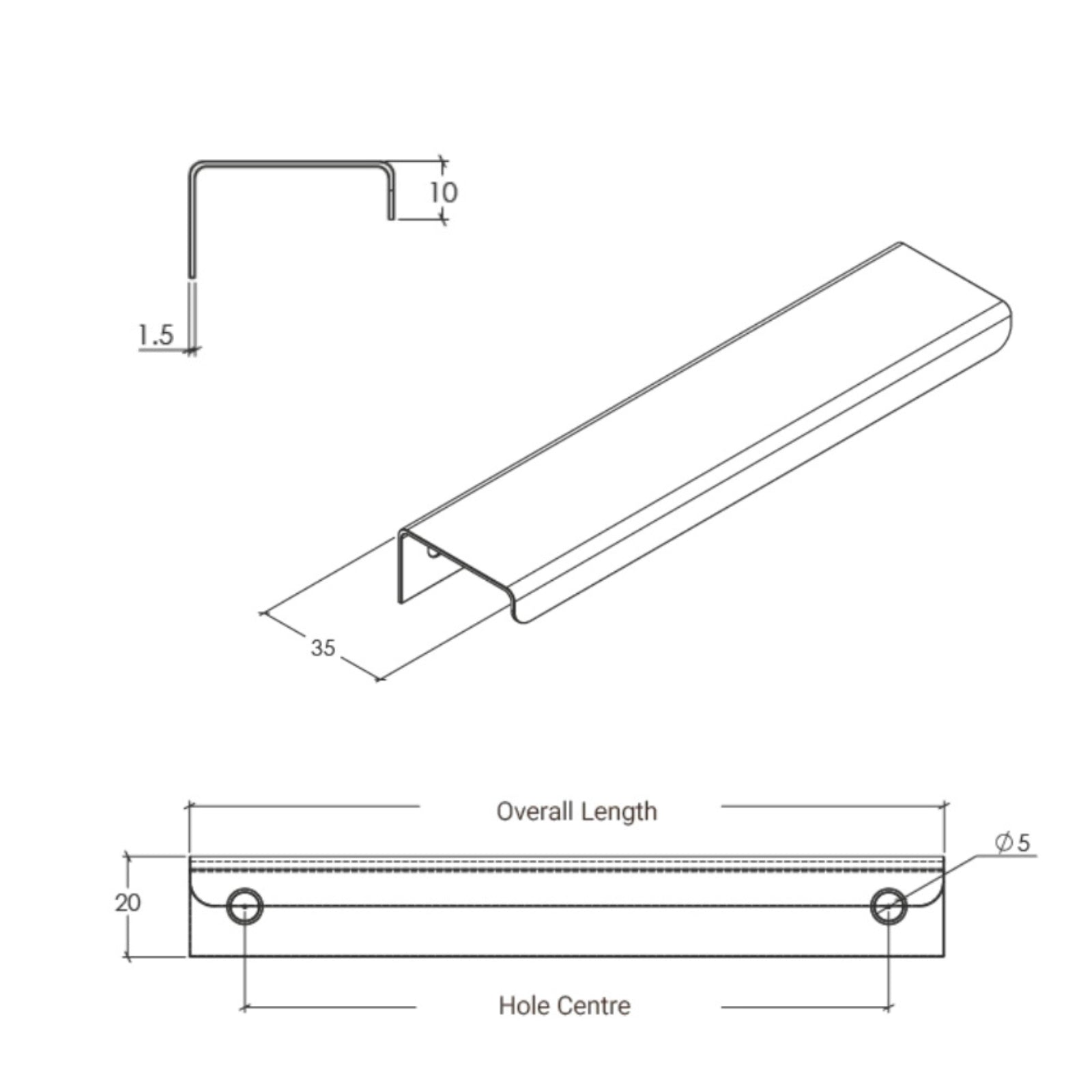 Technical Drawing Momo Handles Ferrara Lip Pull White FER300.WH.FG - The Blue Space