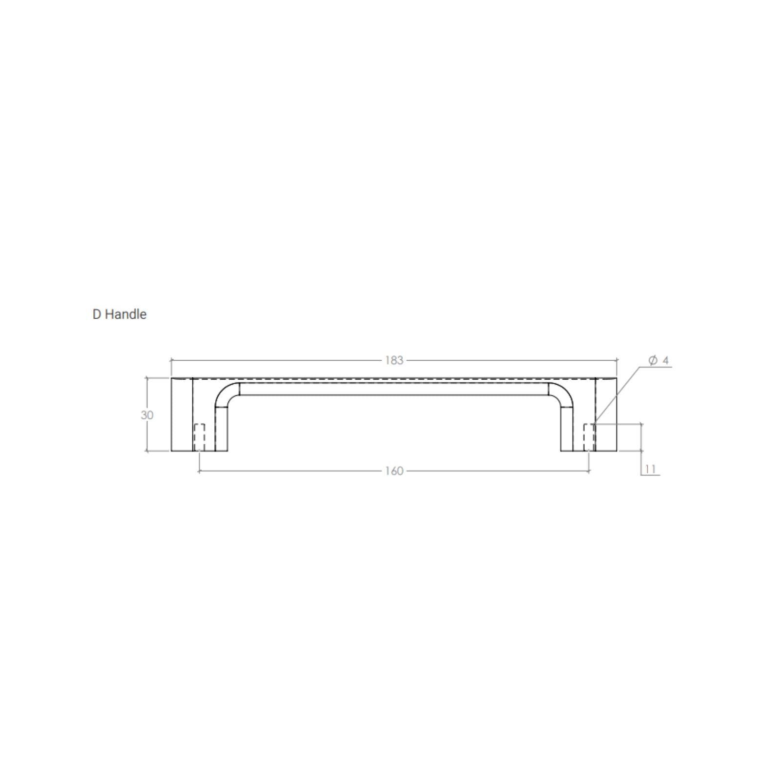 Line Drawing 1 Momo Handles Luv Wood 160mm D Handle Walnut L0699.160.WN - The Blue Space