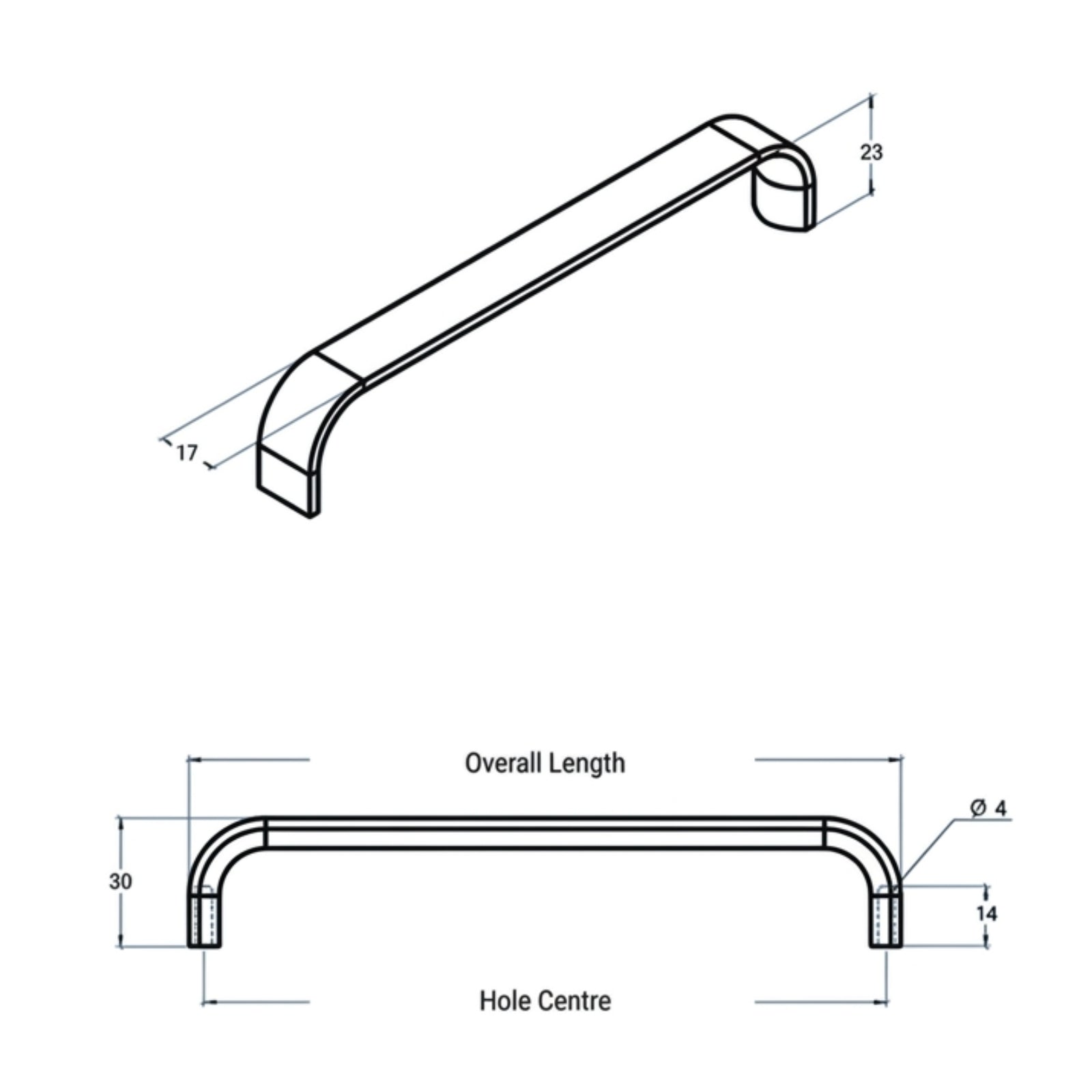 Line Drawing Momo Handles Sense Mini D Handle Dull Brushed Nickel SM0301.256.DBR - The Blue Space
