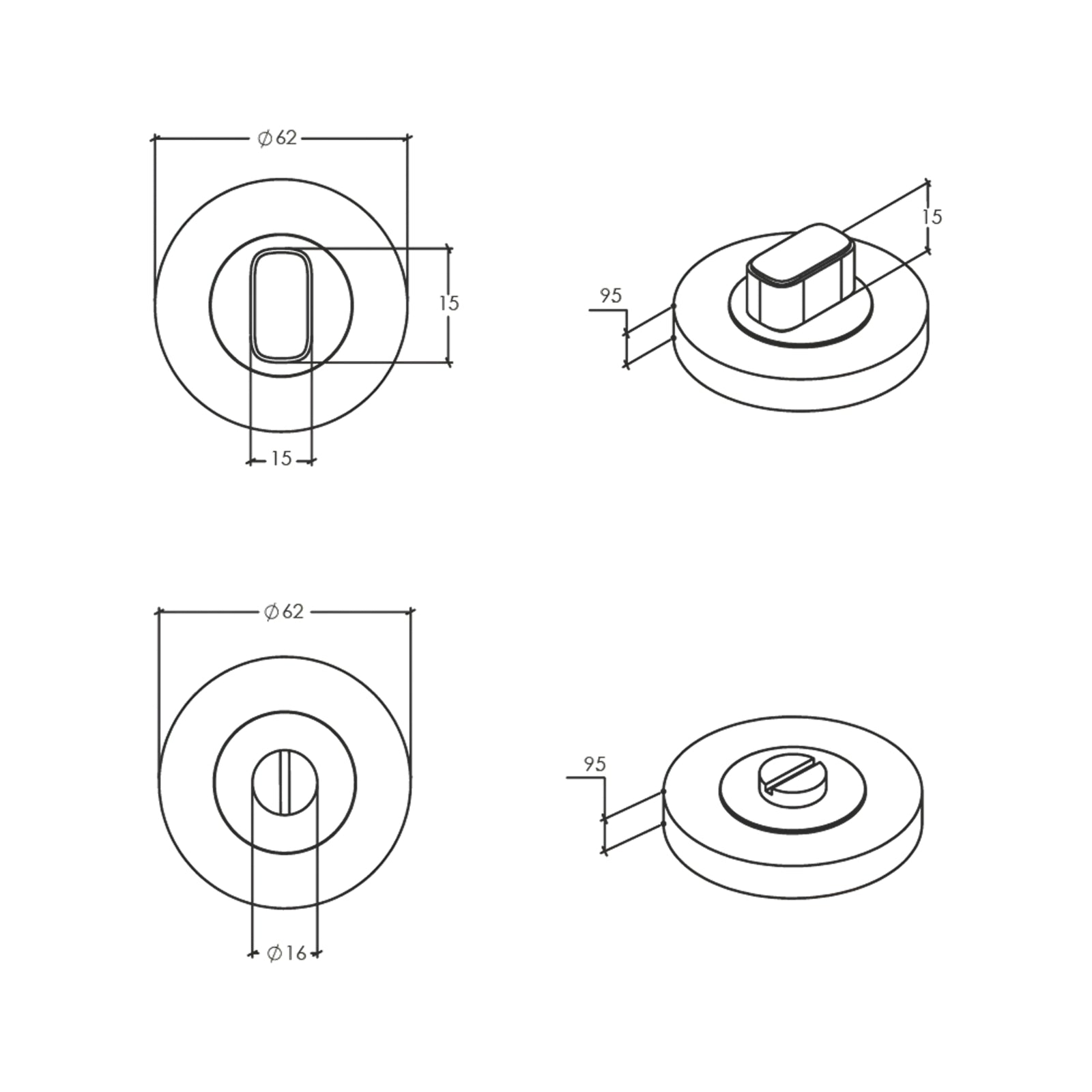 Line Drawing Momo Privacy Thumb Turn Set Dull Brushed Nickel MHPS.DBR - The Blue Space