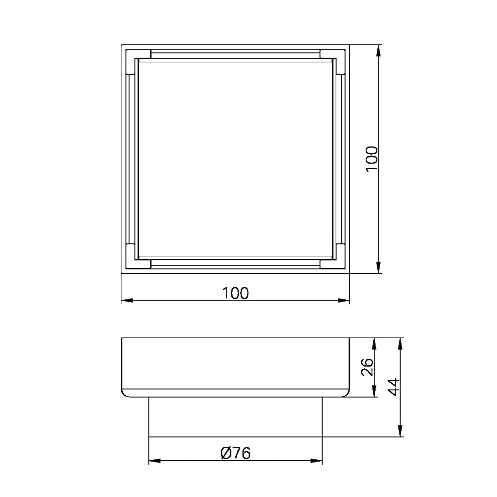 Technical Drawing Nero 100mm Square Tile Insert Floor Waste 80mm Outlet Brushed Gold NRFW009BG - The Blue Space