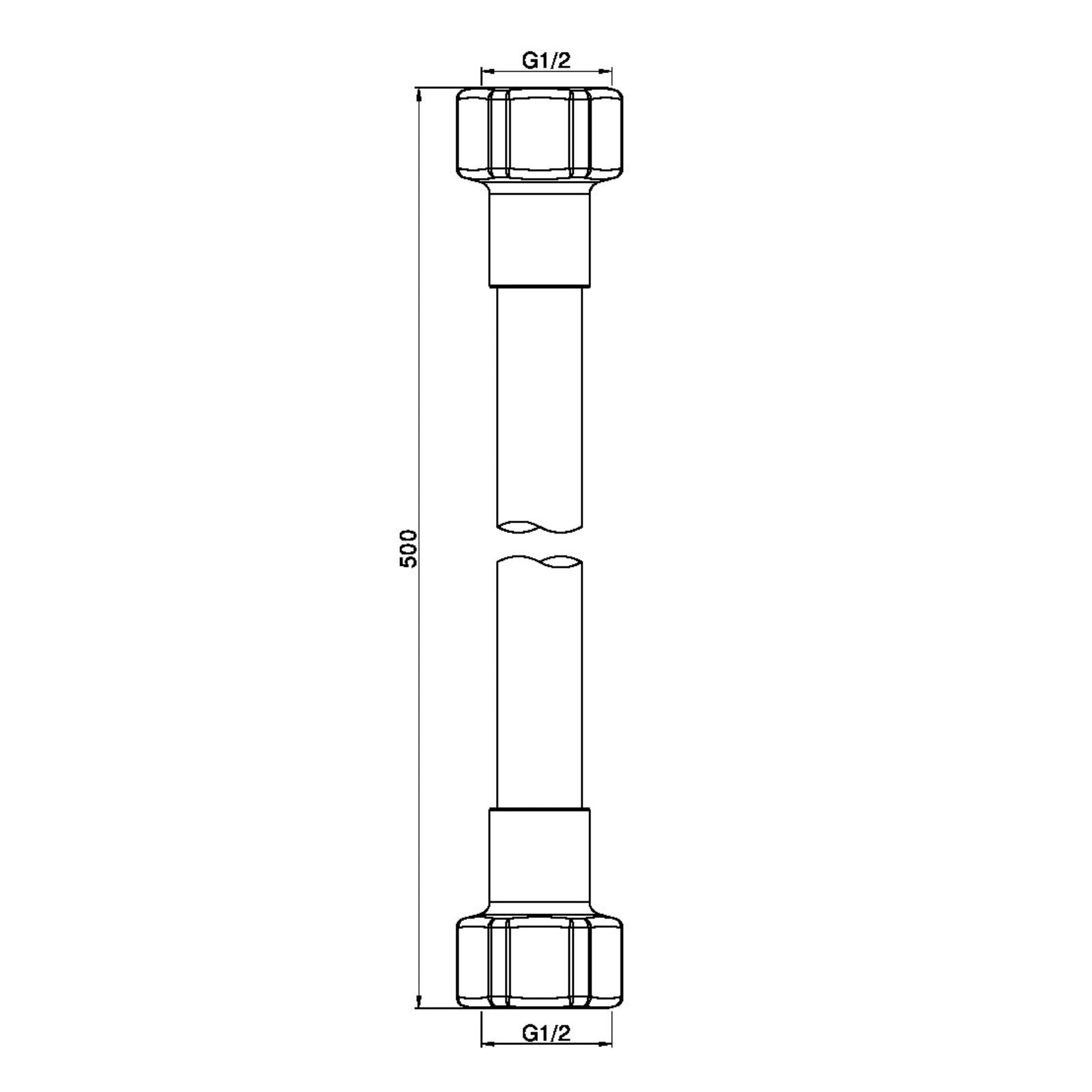 Technical Drawing Nero 500mm Premium G1/2 Female Flexible Water Connector Hose Matte Black NR506043MB - The Blue Space