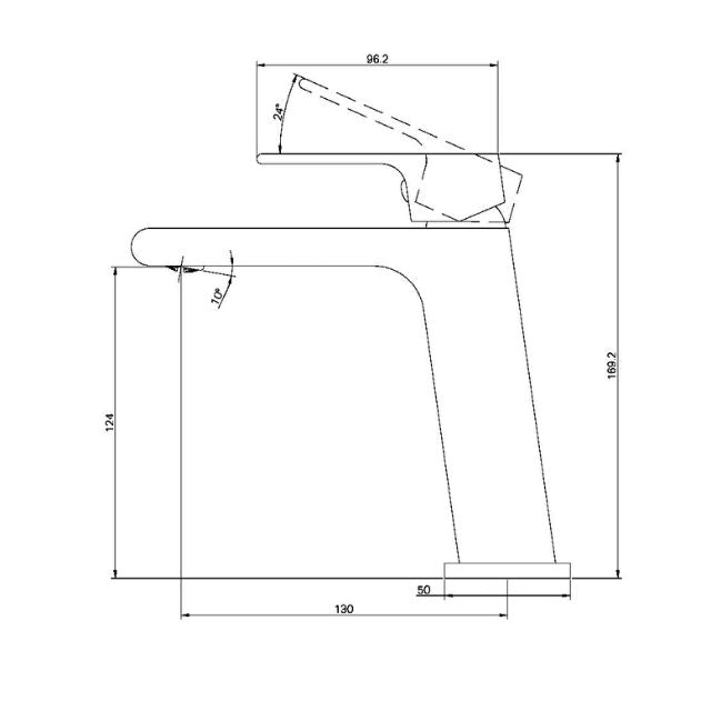 Technical Drawing Nero Bianca Basin Mixer Brushed Bronze NR321501BZ - The Blue Space
