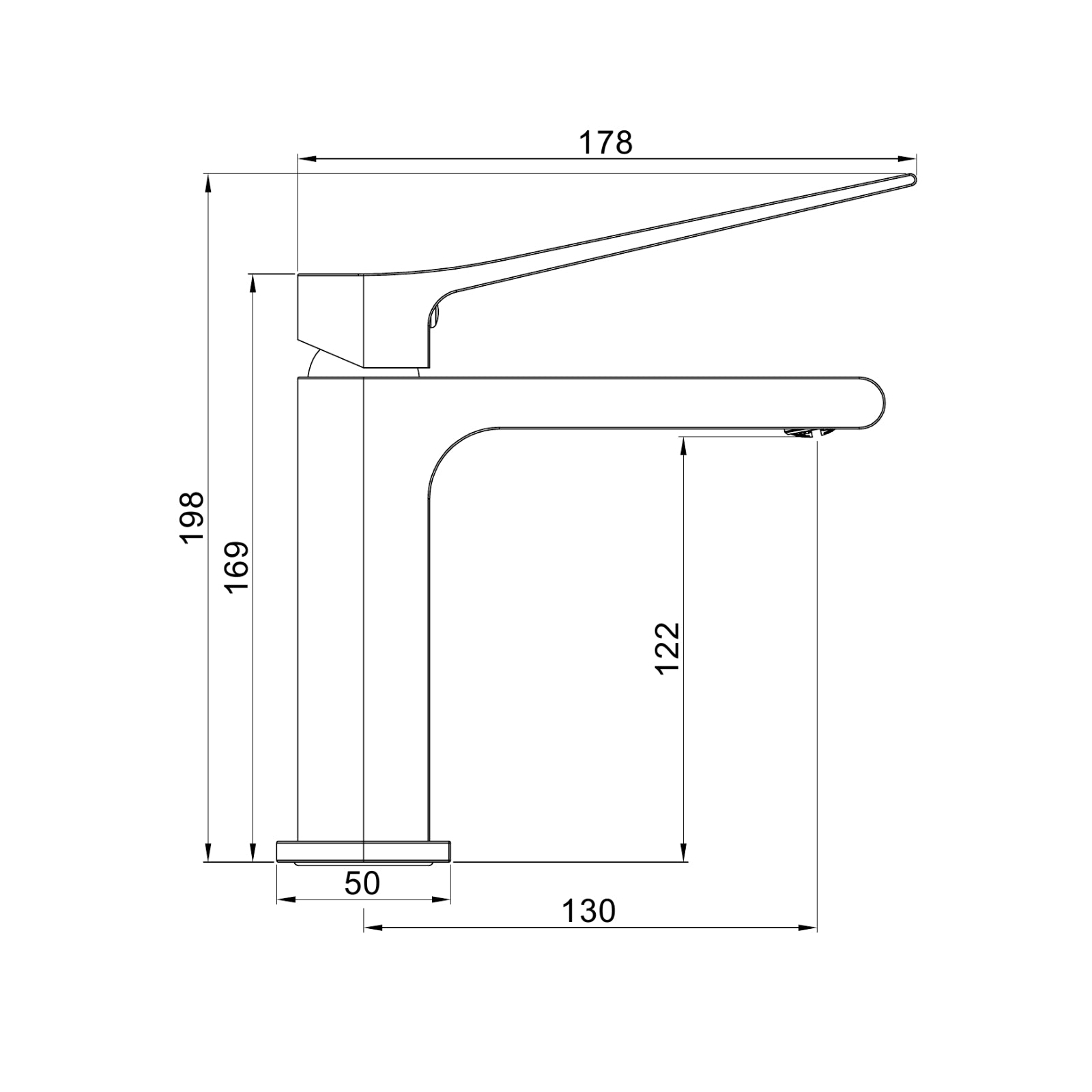 Technical Drawing Nero Bianca Care Basin Mixer Brushed Nickel NR321502ABN - The Blue Space