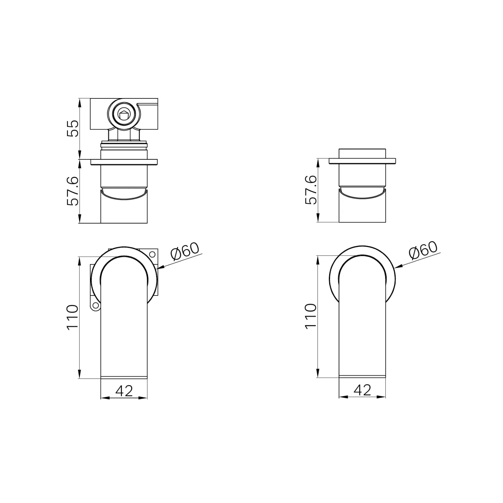 Technical Drawing Nero Bianca Shower Mixer 60mm plate Gun Metal NR321511HGM_KIT - The Blue Space