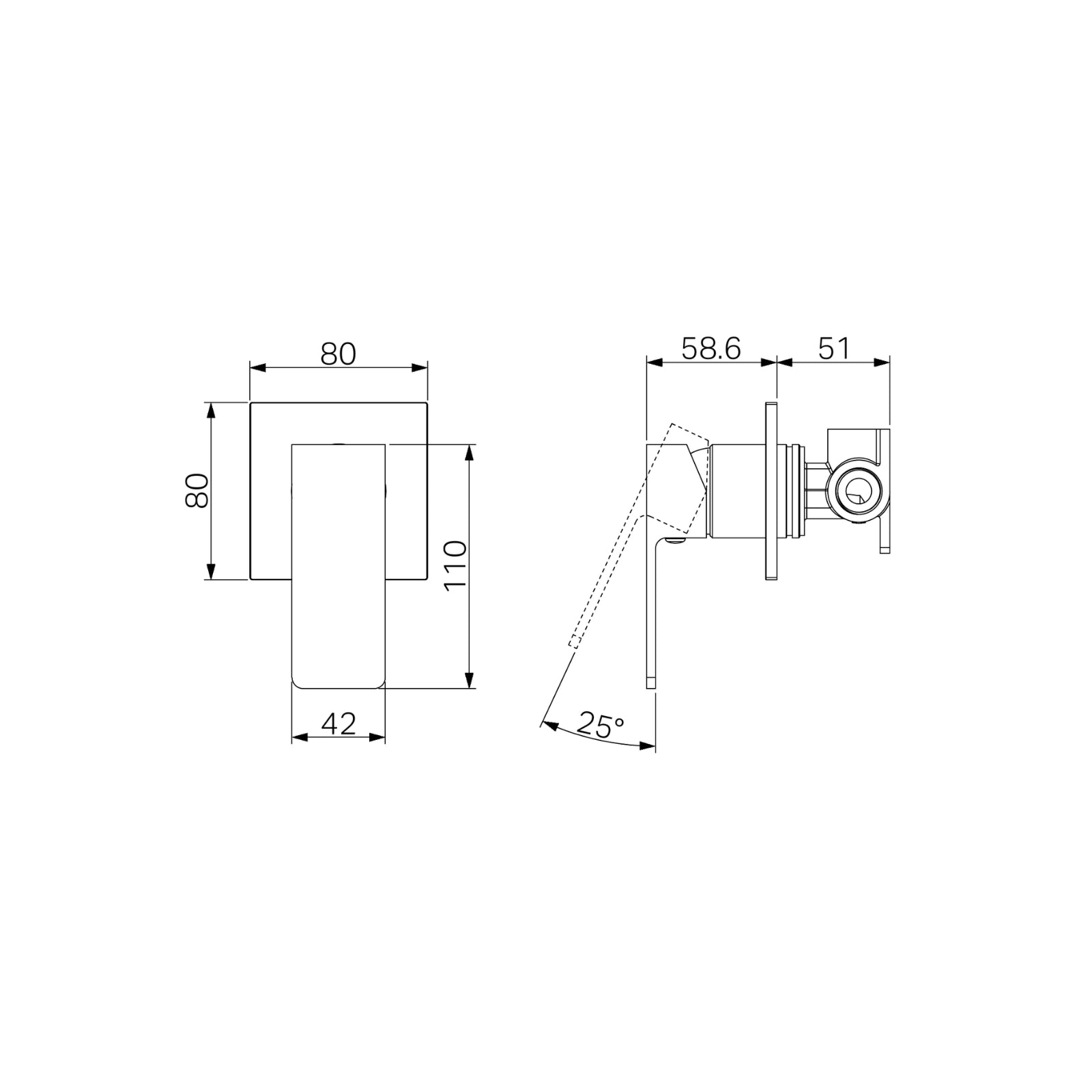 Technical Drawing Nero Celia Shower Mixer Chrome NR301511CH - The Blue Space