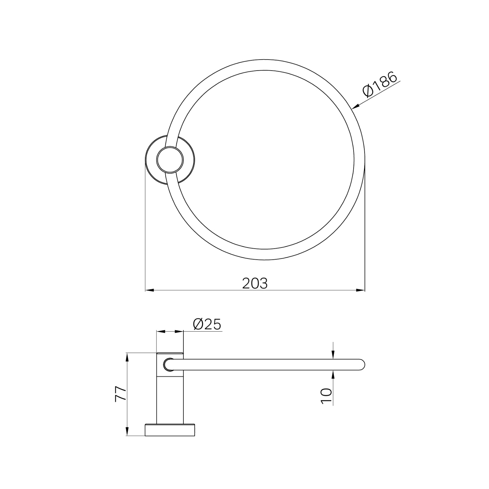 Technical Drawing Nero Dolce II Hand Towel Ring Brushed Gold NR2080BG - The Blue Space