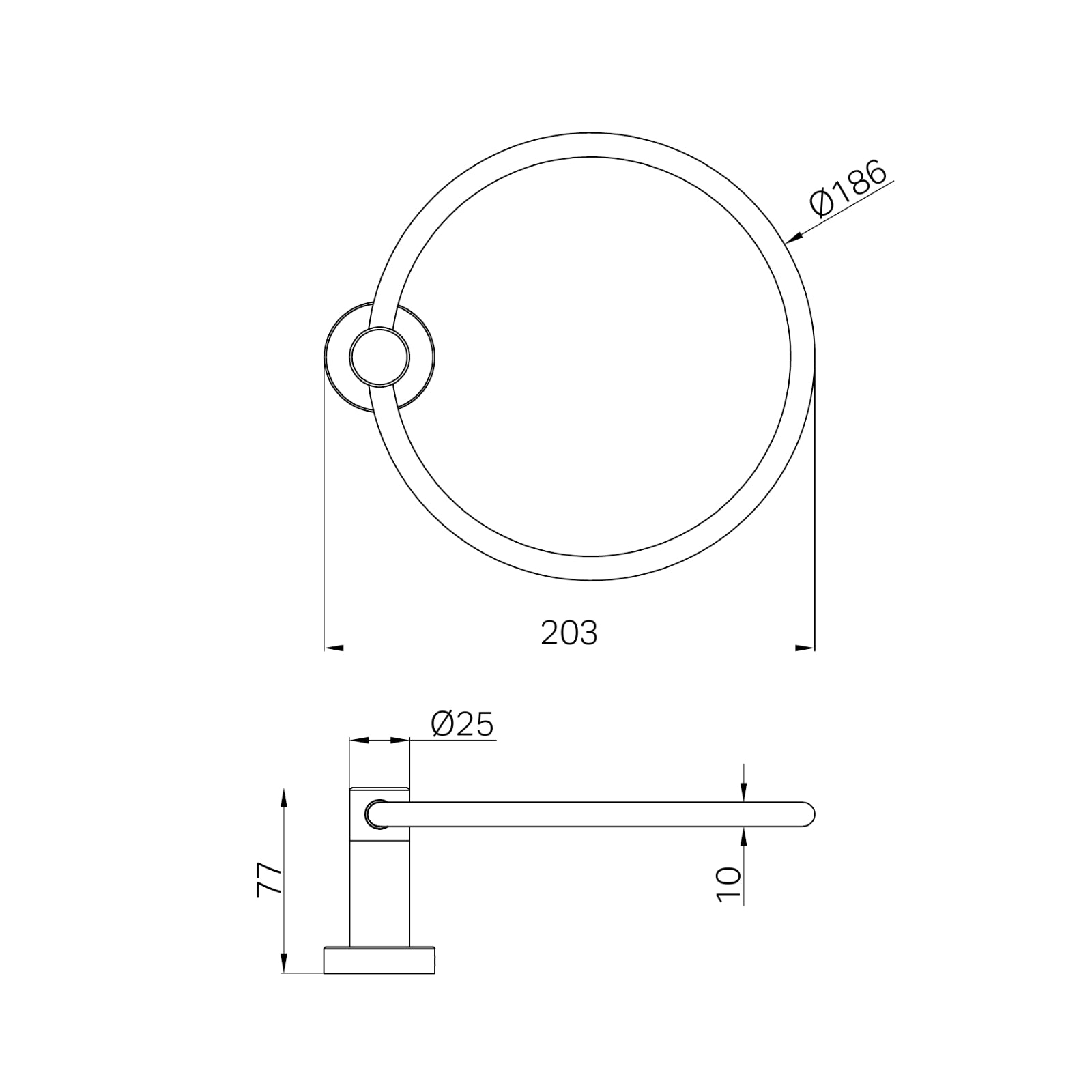 Technical Drawing Nero Dolce II Hand Towel Ring Brushed Gold NR2080BG - The Blue Space