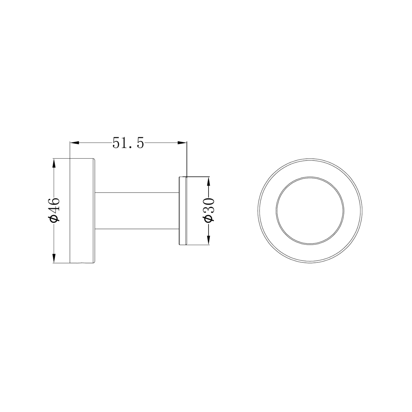 Technical Drawing Nero Dolce II Robe Hook Brushed Gold NR2082BG - The Blue Space