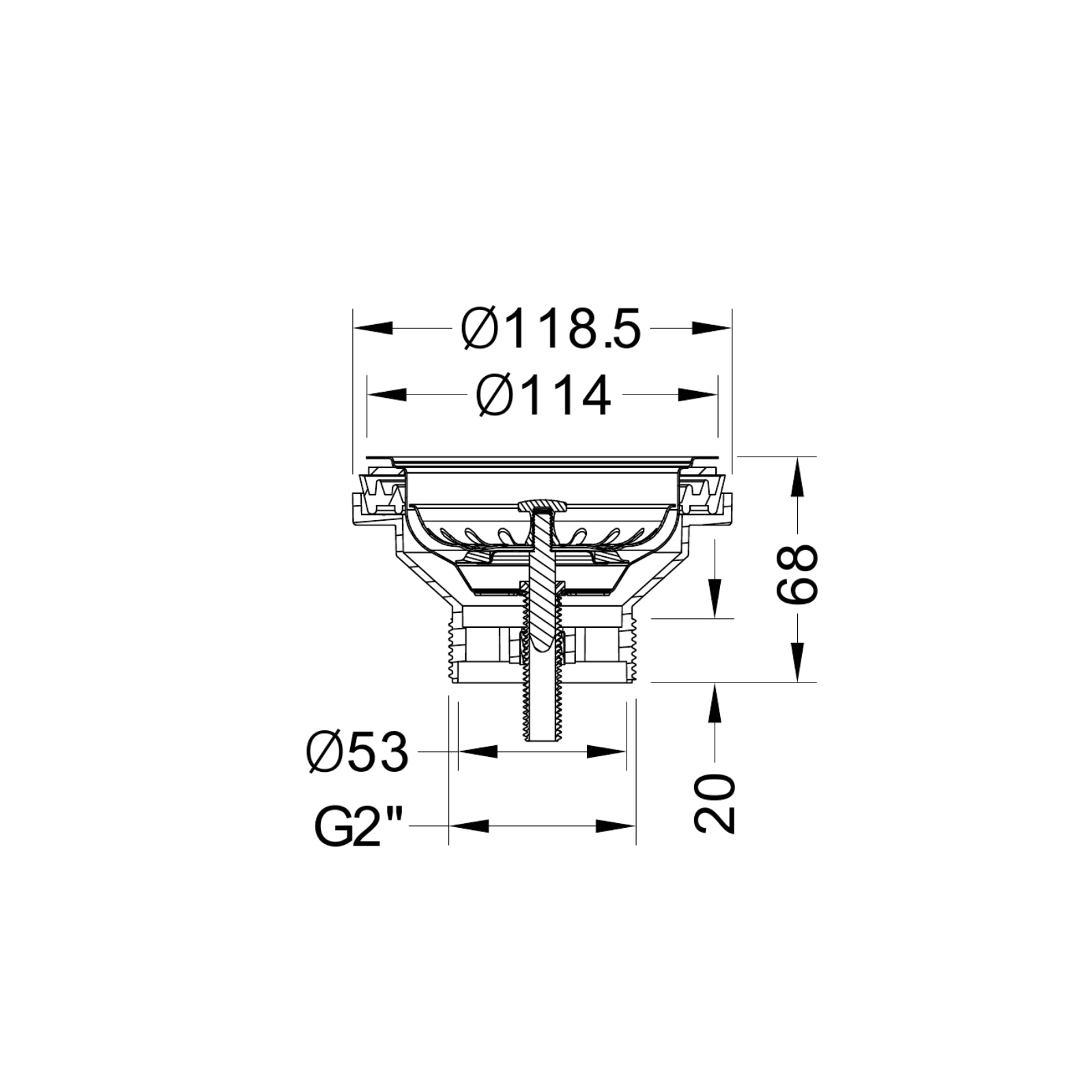 Technical Drawing Nero Kitchen Sink Basket Waste PVD Black NRA708PB - The Blue Space